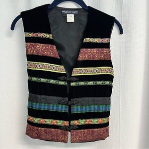 Vtg Eagle’s Eye Black Velvet Patchwork Striped Vest Medium made in USA
